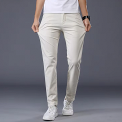 Men's Spring 100% Cotton Striped Straight Leg Pants